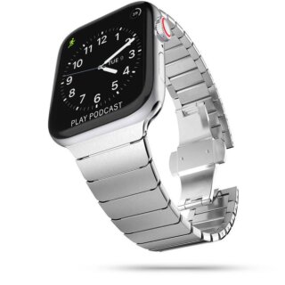 iKi Apple Watch 46mm / 45mm / 44mm / Ultra 49mm láncszemes fém szíj - ezüst