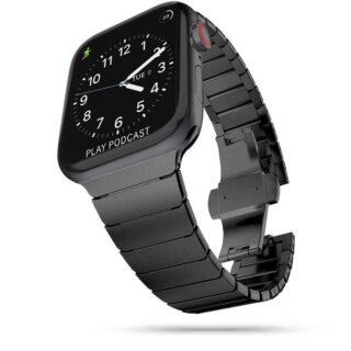 iKi Apple Watch 46mm / 45mm / 44mm / Ultra 49mm láncszemes fém szíj - fekete